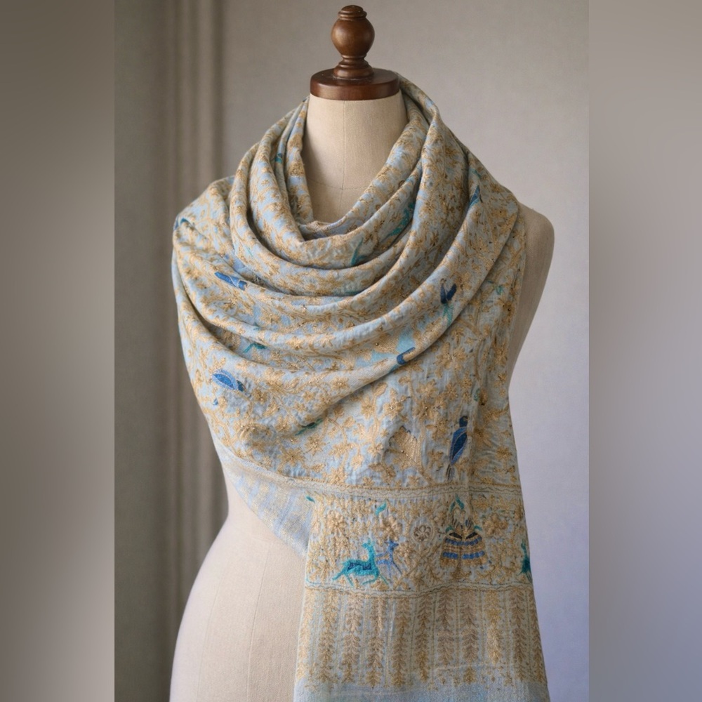 Heirloom Hand Embroidered Wool Shawl from Kashmir (COMES WITH A FREE GIFT)